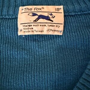 Vintage 80’s “The Fox” by JC Penny Teal Sweater
